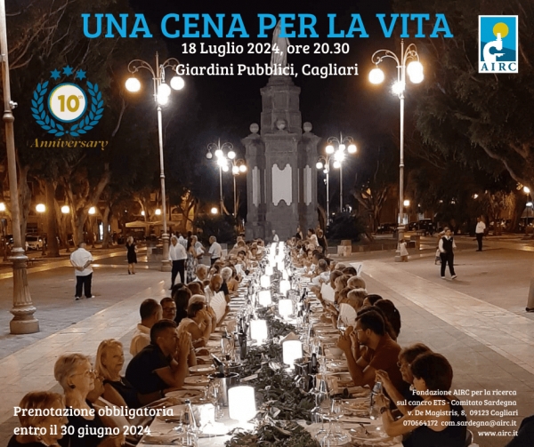 Giovedì 18 luglio a Cagliari “Una cena per la Vita”